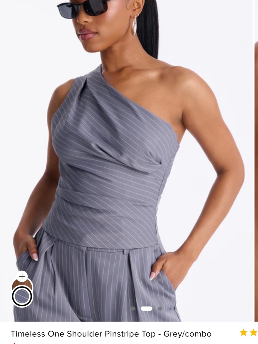 Fashion Nova Grey Pinstripe One-Shoulder Top
